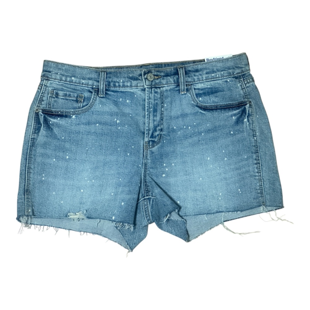 Old Navy Boyfriend Cutoff Blue Denim White Paint Splatter Design Shorts NWT